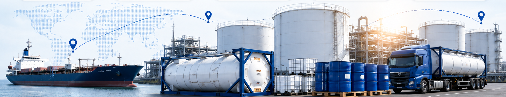 Bulk vessel, terminal tanks, chemical packaging, and ISO tank truck logistics