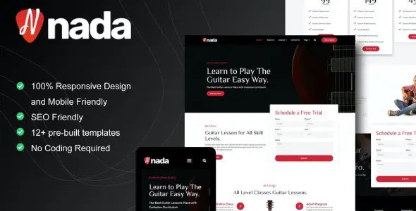 Nada – Guitar Lessons & Courses Elementor Template Kit
